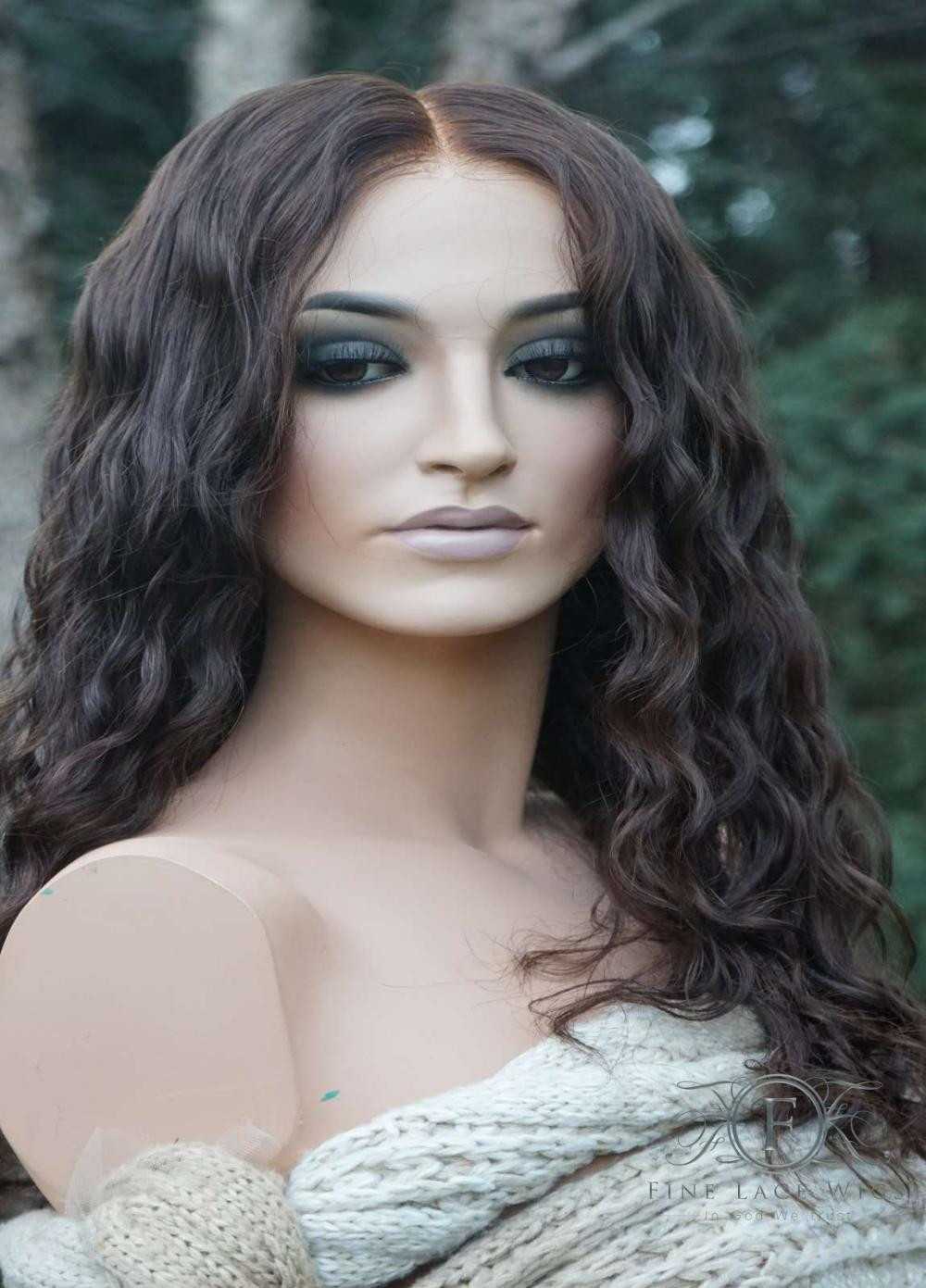 Logan, a mid-length human hair wig.  This gorgeous red-brown wavy curly human hair lace front wig for Caucasian women is one of 